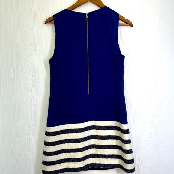 Boston Proper - Navy And Gold Tweed Striped Lined Sleeveless Midi Dress Size 4 - Picture 10 of 10